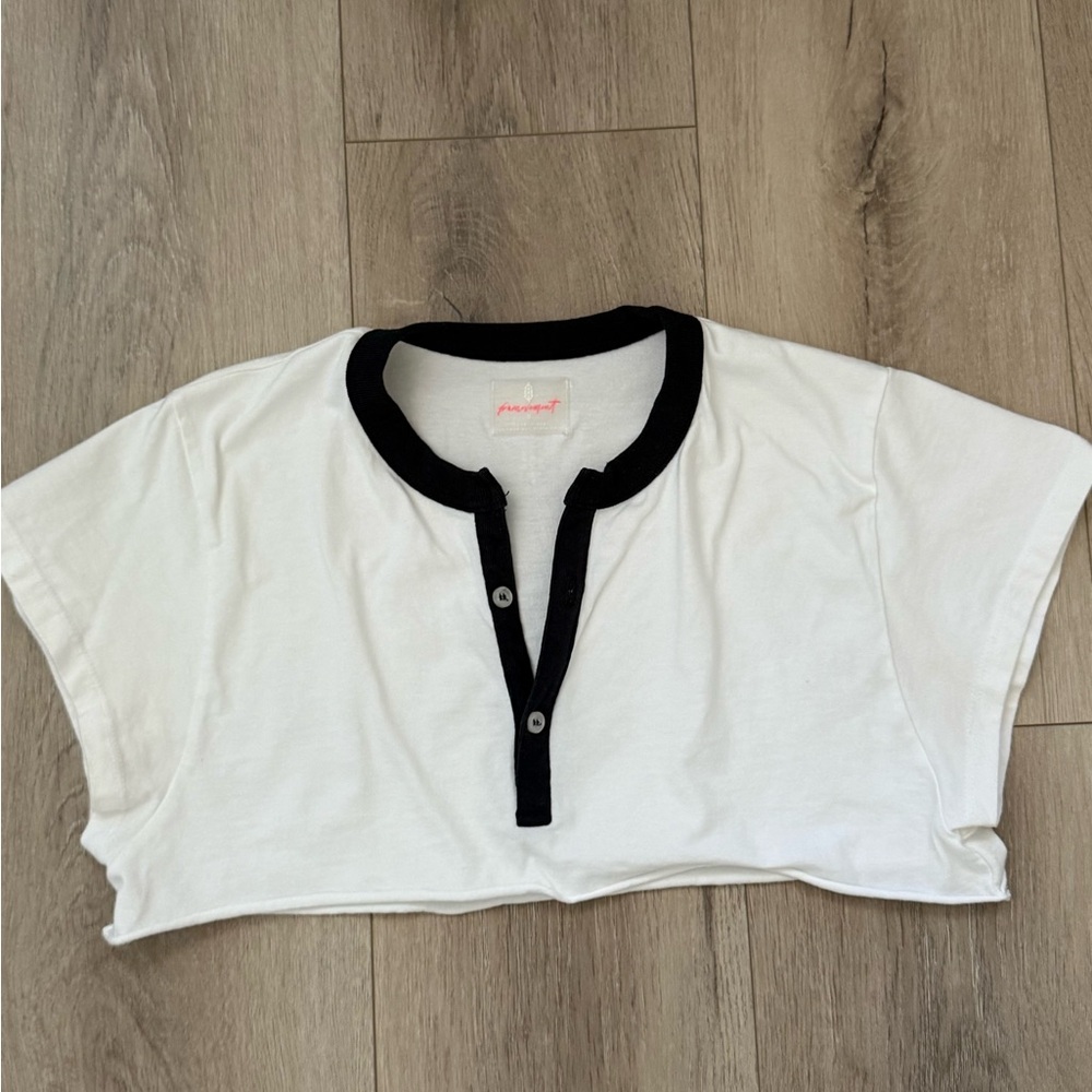White Crop Top with Dark Navy trim